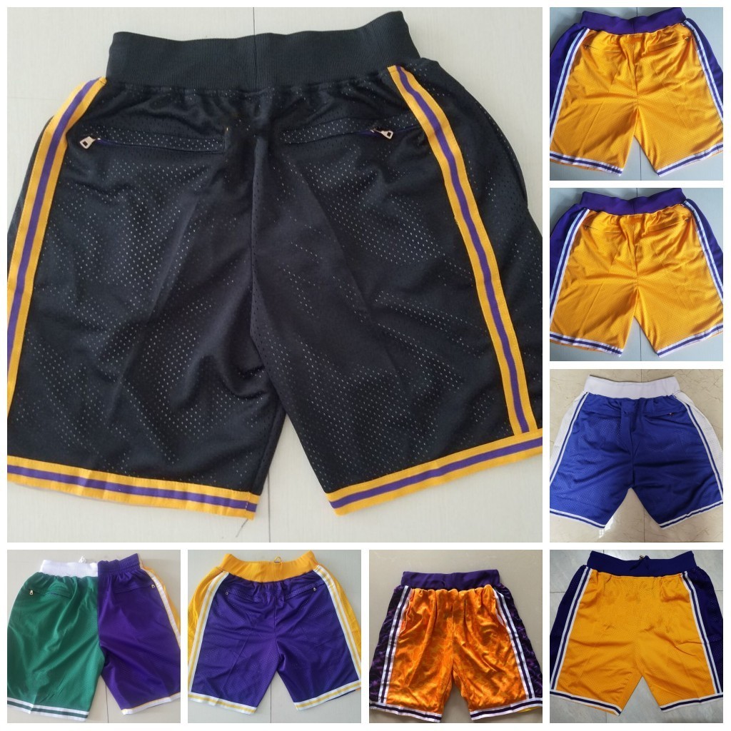 

Just Basketball Pocket Shorts Black White Purple Yellow Stitched 2020 Embroidered, As