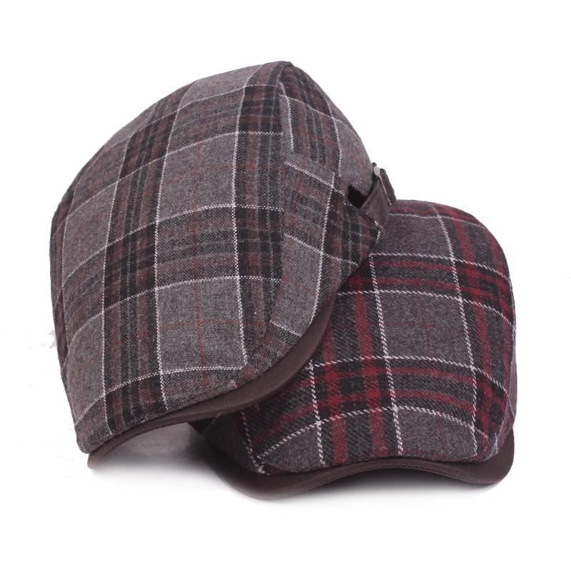 

New Fashion Wool Beret Caps for Men Women Casual Winter Hats Driving Flat Unisex Plaid Berets Hat Adjustable Duckbill Cap, Red