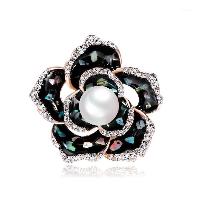 

Imitation Pearl Flower Boutonniere Oil Drop Craft Rhinestone Pin Brooch Shell Paint Collar Pin For Women Scarf Clothes AL241-A1