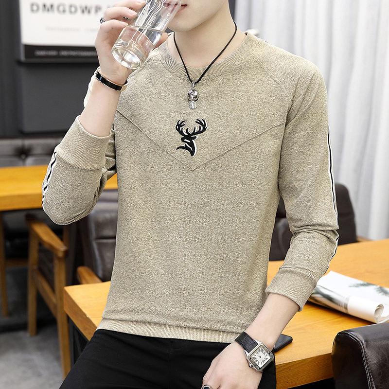 

Men's T-shirt 2021 Spring New Sleeve Long Neck-neck Fashion Cotton Shirt Piqw, Gray