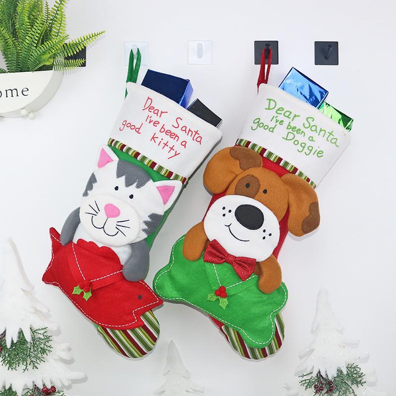 

2020 New Cute Cat Dog Envelope Socks Christmas Stockings Socks Christmas New Year Candy Bag Gift Bags Kids Decorations1