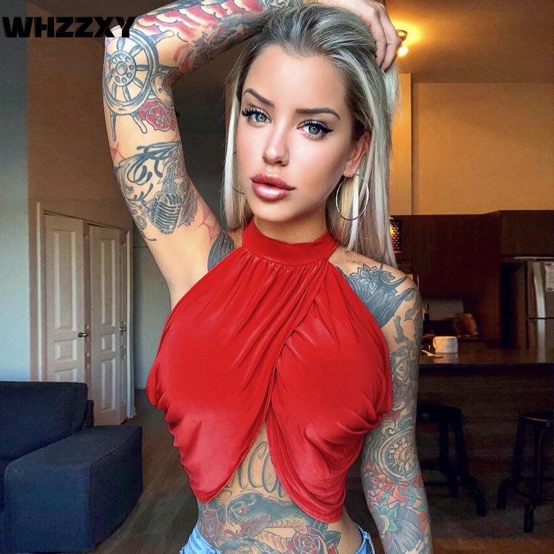 

WHZZXY Hanging Neck Tank Top Women Red Crop Top 2020 Summer Nightclub Sexy Navel Fashionable Casual Vest Women