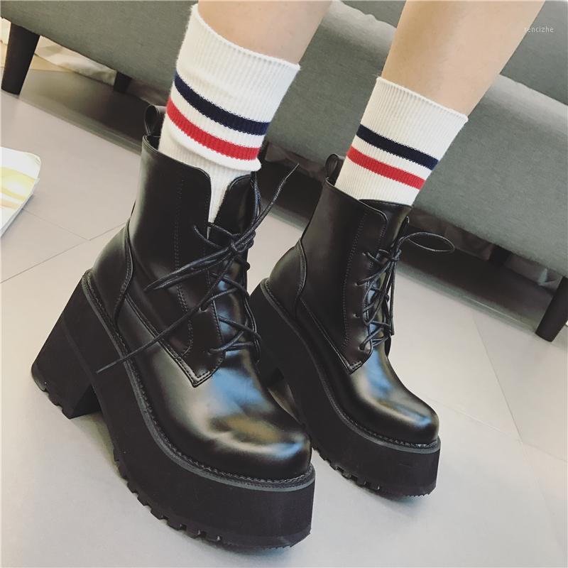 

Boussac Lace up Cross-tied Boots Women Round Toe Platform Boots Women Black Punk Goth Ankle Winter Shoes1