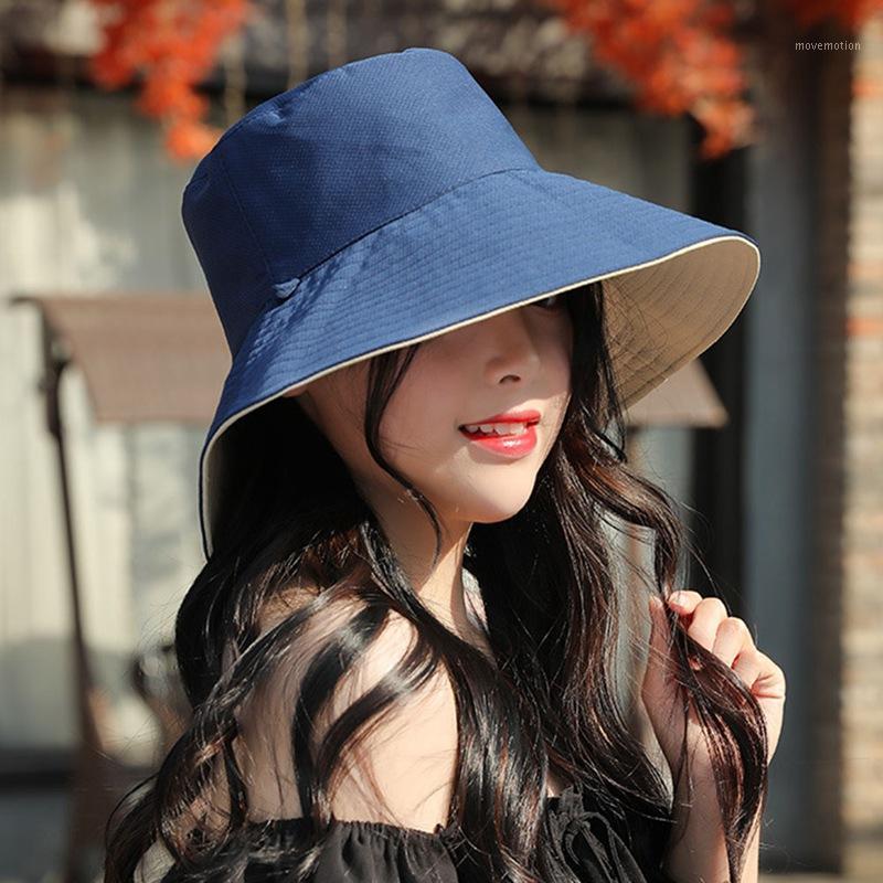 

Women Fashion Sun Hat Korean Style Wide Brim Bucket Cap Summer Sunscreen Anti-UV Floppy Beach Hats Girls Canvas Casual Panama1