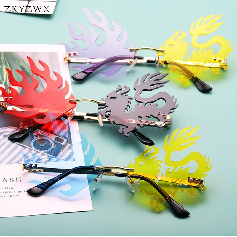 

ZKYZWX Chinese Style and Phoenix Rimless Sunglasses Women Trending Sunglasses for Men Luxury Design Street Shot Glasses