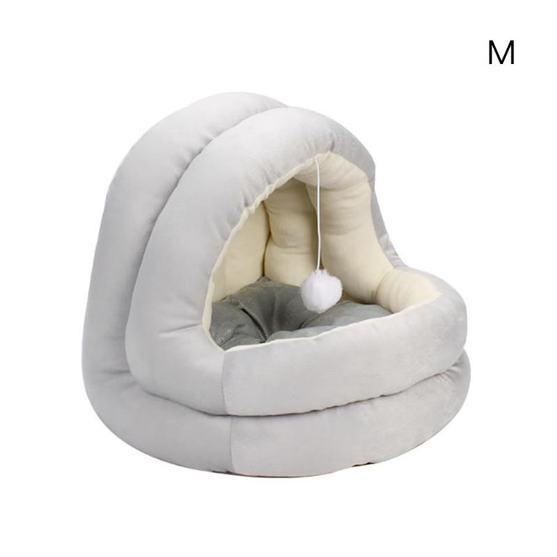 

Semi-enclosed Dog Winter Warm Kennel Cave With Hanging Ball Indoor Puppy Kitten Cozy House Bed Cute Sleeping Nest Mat Pet