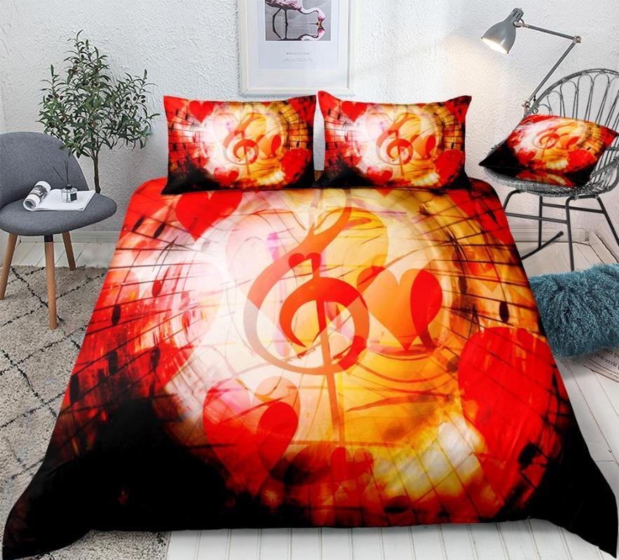 

Music Duvet Cover Set Music Notes Red Hearts Bed Set Treble Clef Quilt Cover Queen Theme Bedding Black Kids 3PCS Dropship1, 01