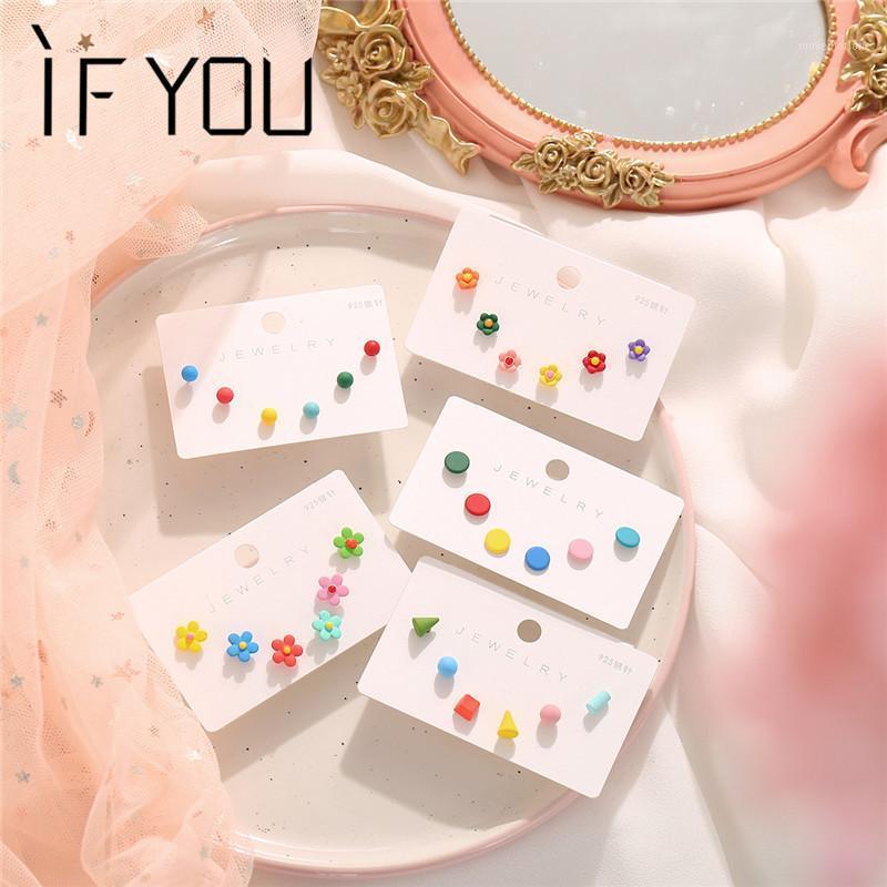

Rainbow Colorful Flower Round Geometric Stud Earrings Set Fashion Minimalist Plastic Small Earrings1