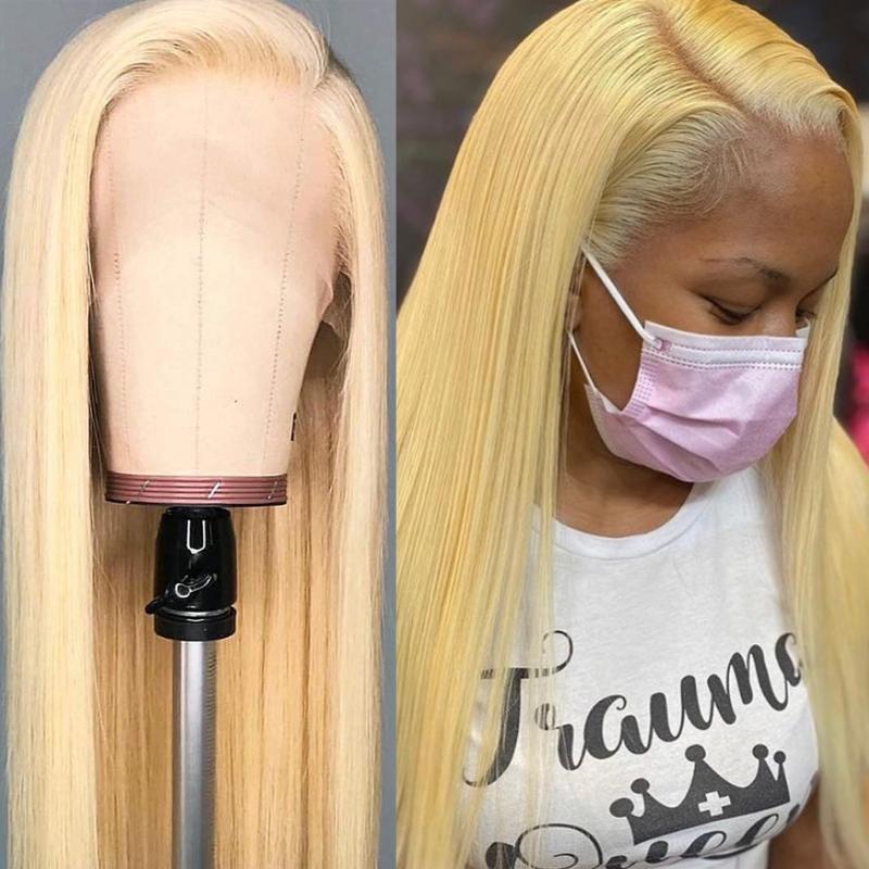 

Poker Face Brazilian Straight 28 30 32 inches 613 13X4 Lace Front Human Hair Wigs Honey Blonde HD Lace Frontal Wigs Remy, As pic