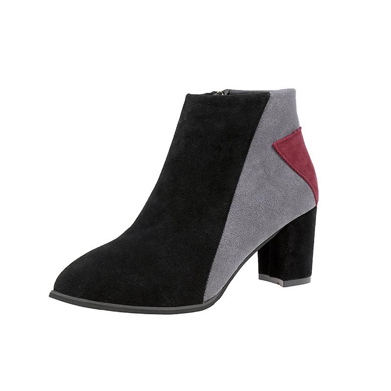 

Spring And Autumn Women's Boots Fashion Short Tube Pointed Stitching Suede Thick With Color Single, Misexigen
