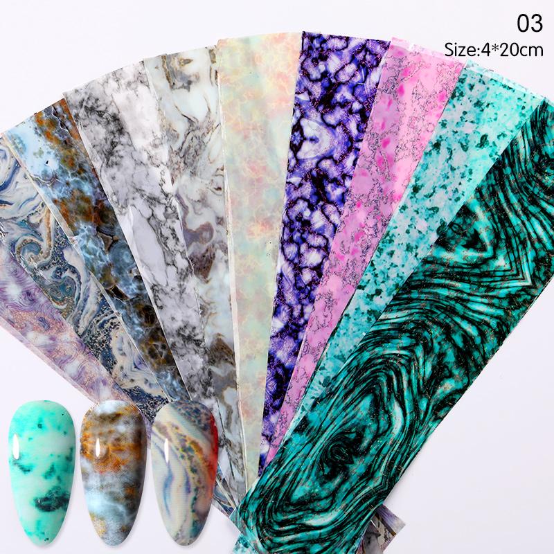 

10Pcs Nail Foil Set Marble Texture Transfer Sticker Colorful Nail Art Decals DIY Manicuring Tip Wrap Decoration, 01