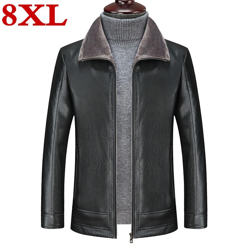 

plus size  7XL 6XL Men Sheep skin Jacket Fleece Motorcycle Bomber Black Leather Coats Male Outerwear Winter Jacket Keep warm