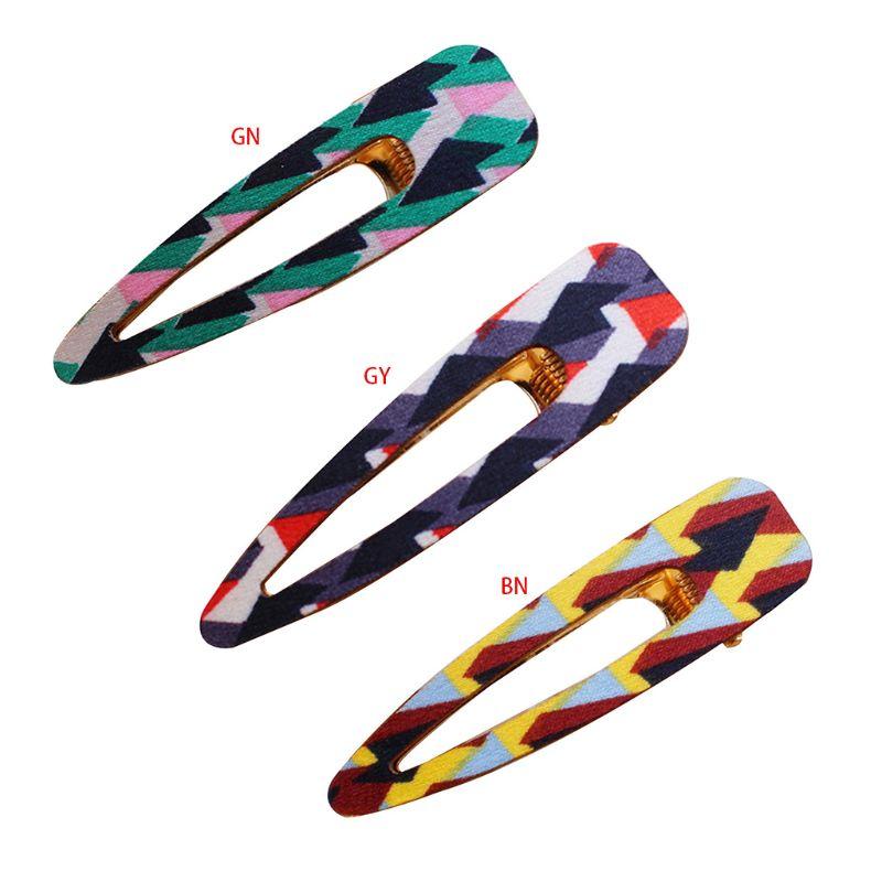 

Korean Vintage Wooden Surface Hair Clip Contrast Colored Geometric Patterns Duckbill Hairgrip Women Side Bangs Hair Accessories