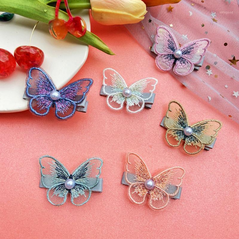 

Other 2021 Pearl Hairpins Colored Embroidery Baby Children Women Girls Accessories Simple Candy Color Butterfly Hair Clipside Clip1