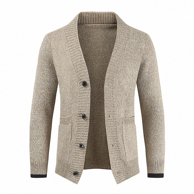 Pull de cardigan unisexe pour homme tricoté couleur massif élégant manches longues à manches longues Cardigans Cardigans V couchage Hiver gris ka