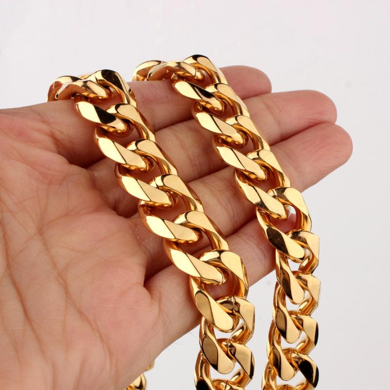 

Customed Size 5/8/10/12/15/17/19mm Men's Necklace Stainless Steel Cuban Link Chain Gold Color Male Jewelry Gifts for Men