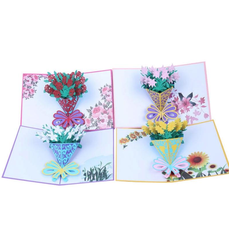 

3D Up Rose Flowers Greeting Card Christmas Birthday New Year Invitation E56E