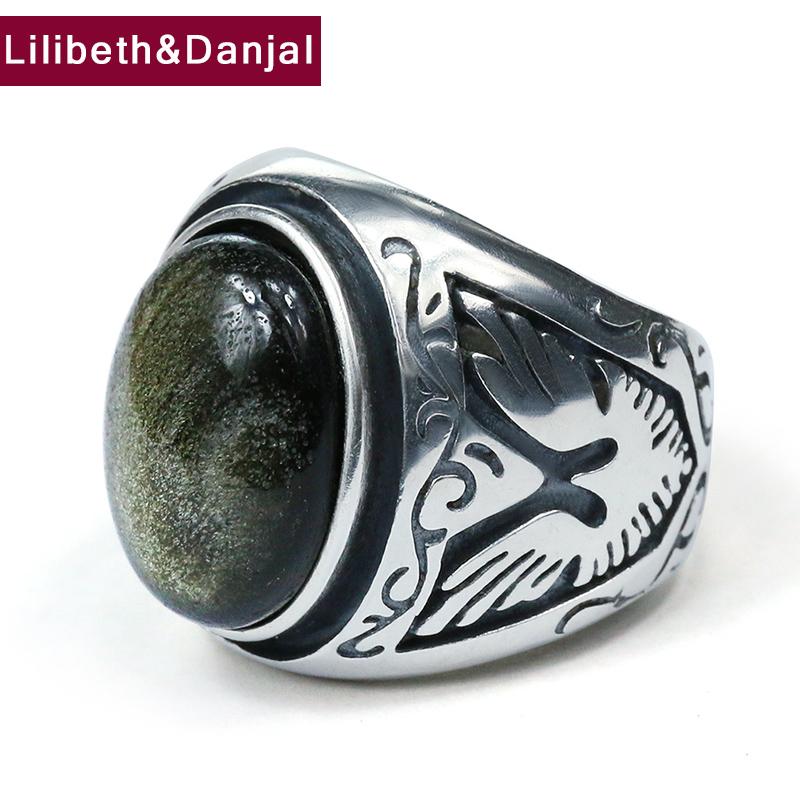

Black Onyx Gem Pure 925 Sterling Silver Flying Eagle Inlaid Natural Stone Adjustable Wedding Ring Jewelry Men Women 2020 New R04