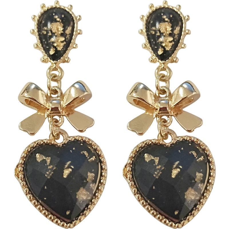 

Women Jewerly Classic Earrings Black Yellow Printing Bowknot Heart Drop Earrings