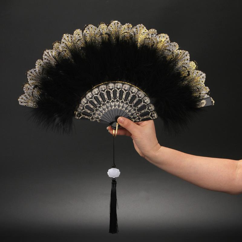 

Other Home Decor Pendant Feather Folding Fan Decoration Dance Hand Fans Classical Chinese Style Manual Court Party Performance Props