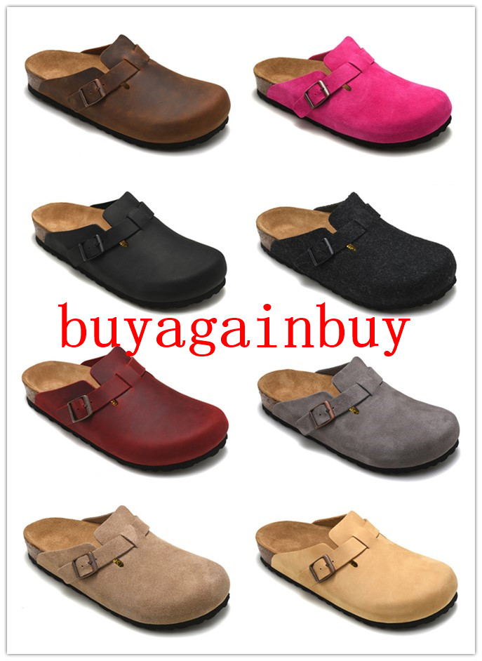 

Boken Boston Mayari Arizona Gizeh leather bag head pull cork female male summer anti-skid slippers lazy lovers beach shoes, Black;grey