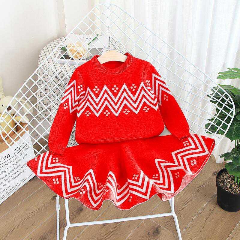 

Girls Christmas Dress Knitted Girls Winter Clothes 2 pcs Sweater and Dress Outfits Children Clothing New Year Costume Vestido1, 4-1