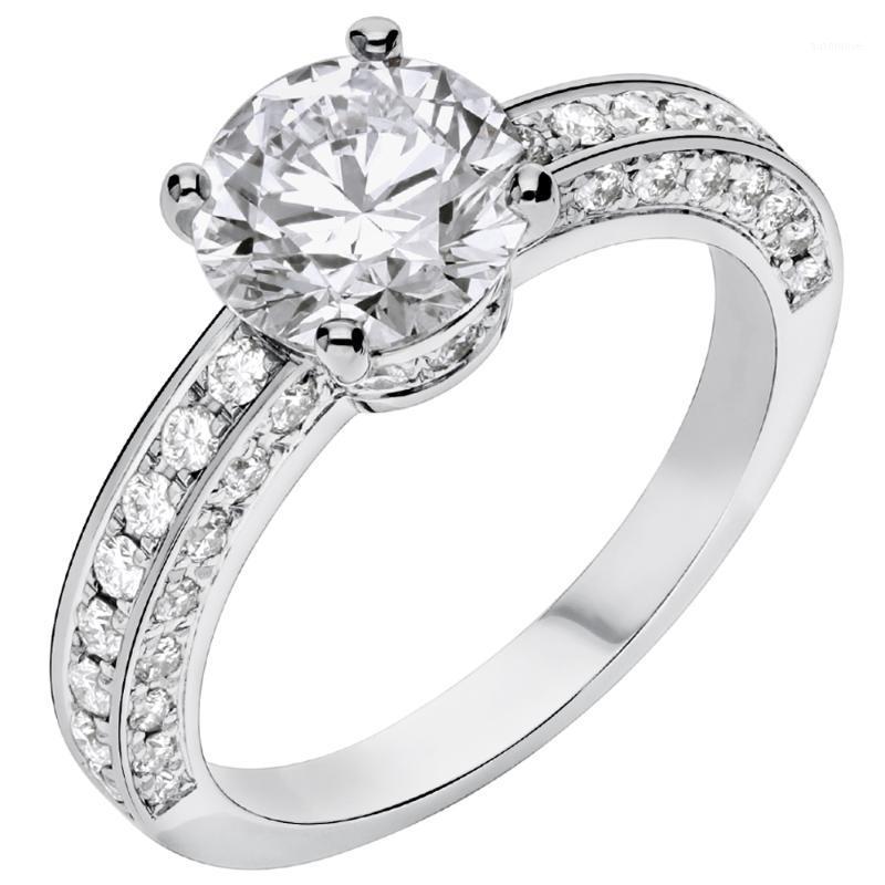 

14K Au585 White Gold Ring Women Wedding Anniversary Engagement Party Ring CROWN 4 Claw Round Moissanite Diamond Elegant Trendy1