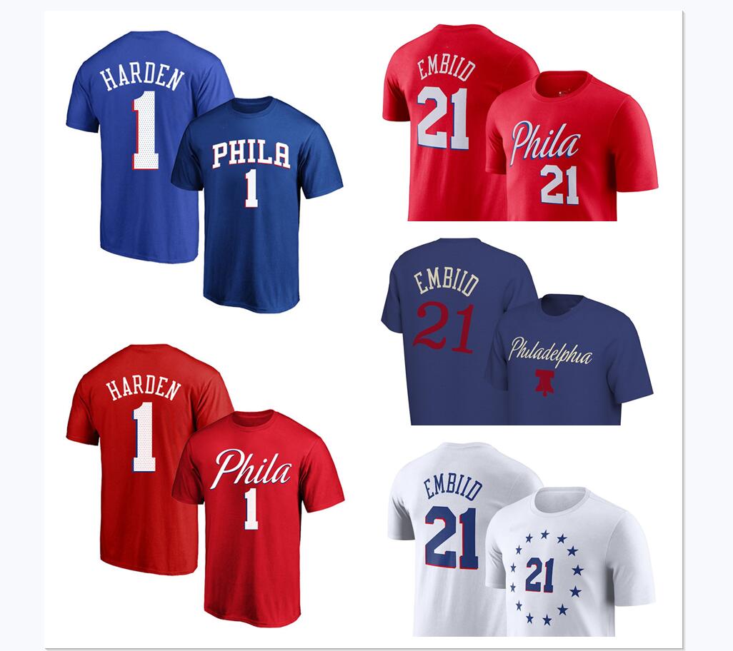

basketball player tee #1 harden t-shirts Fans Tops&Tees #21 embiid Short Sleeve tshirts white blue red print cotton mens, Beige
