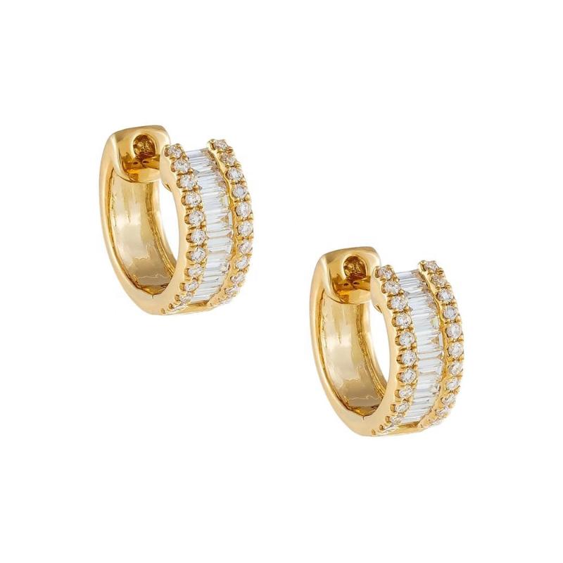 

LOZRUNVE Korean 925 Sterling Silver GRound Baguette Cut Huggie Earring