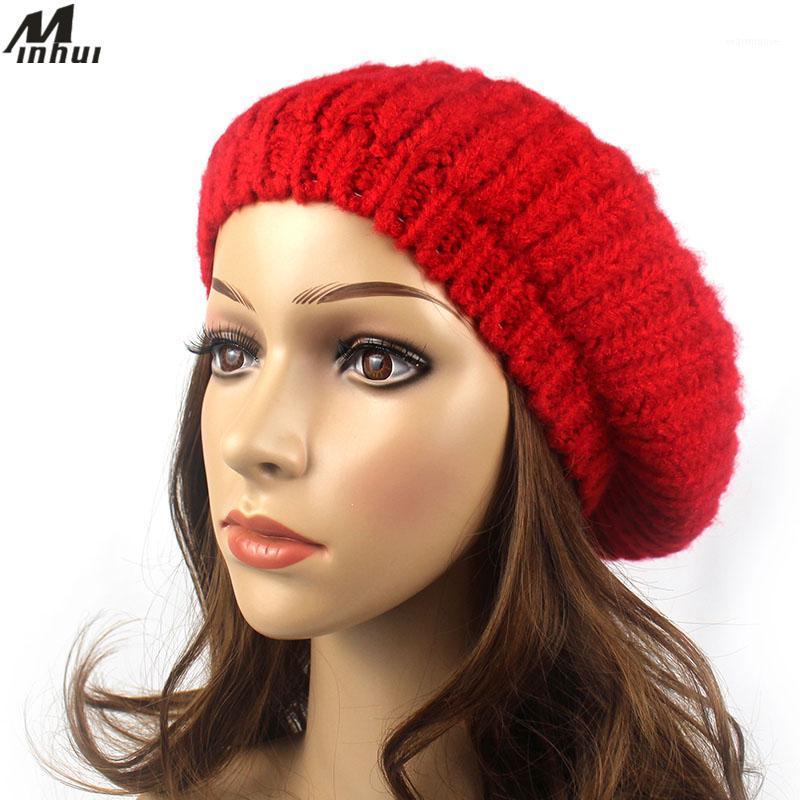 

Minhui Knitted Wool Hats for Women Solid Flat Caps Female Winter Warm Beret Hat1, Khaki
