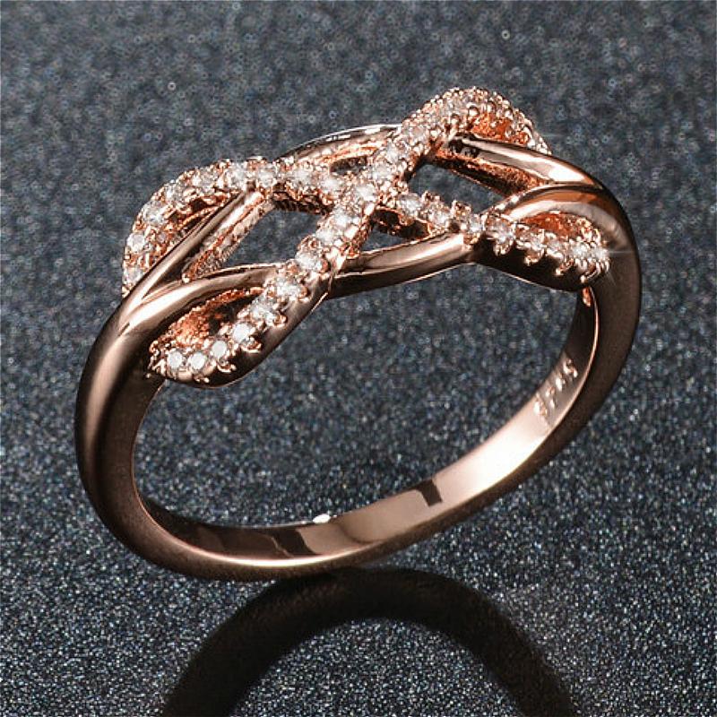 

Visisap Number 8 Twist Lady Ring Rose Gold Color Micro Inlaid Rings for Women Zircon Wholesale Dropshipping Jewelry B2138