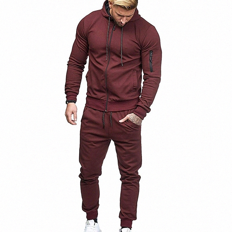 Men's Tracksuit Full Zip Hoodie Solid Color 2 Piece Zipper Hooded Daily Fitness Sportswear Basic Hoodies Sweatshirts Long Sleeve Wine Army Gree