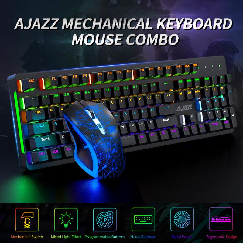 

Ajazz Mechanical Keyboard Mouse Combo USB Wired Gaming Keyboard Mouse Set 104 Keys Mixed Light
