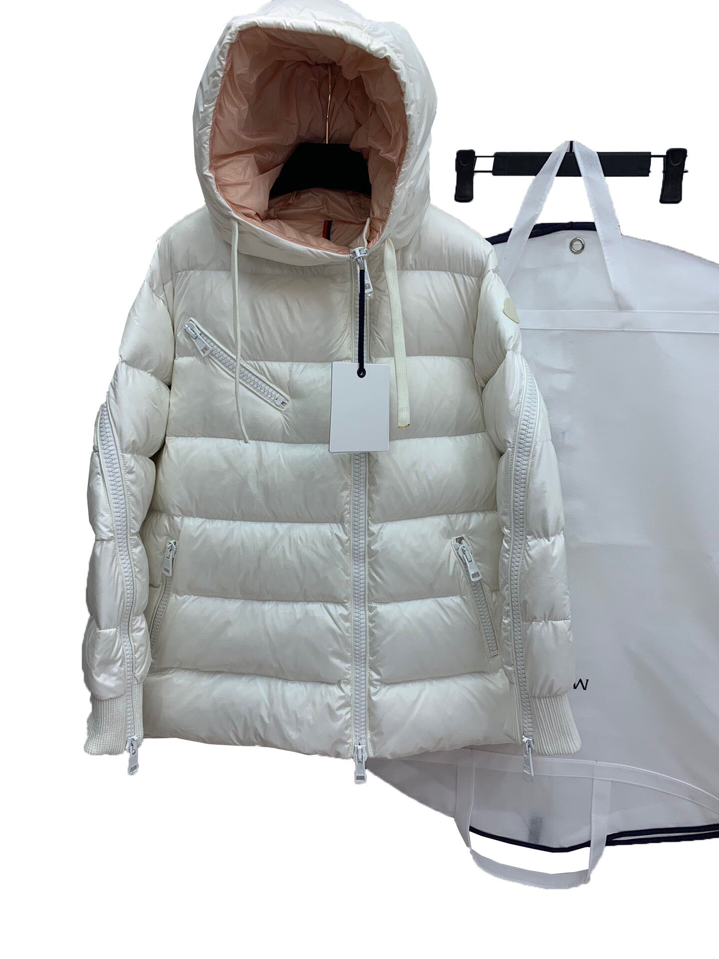 

New zipper long sleeve thickened warm hooded down jacket from Europe in autumn and winter 2021, Pearl white