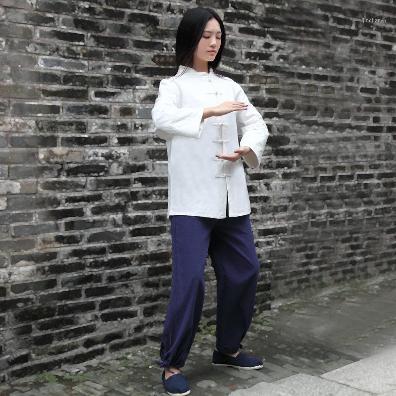 

Women Tai Chi Kungfu Meditation Set Linen Chinese Traditional Loose Jogging Workout Outfit Leisure Set Tracksuit Sweatshirt+pant1, Blue