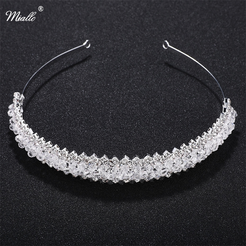 

Miallo Fashion Tiara Rhinestone Crystal Crown Bridal Wedding Hair Accessories Girls Fashion Tiaras Headband Jewelry Rim for Hair Y200409, Slivery;golden