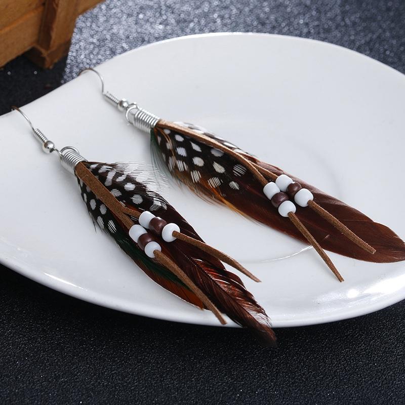 

New Arrivals Fashion Earrings Jewelry Brown Color Bohemia Style Colorful Feather Tassel Eardrop Earrings For Women ES0249c