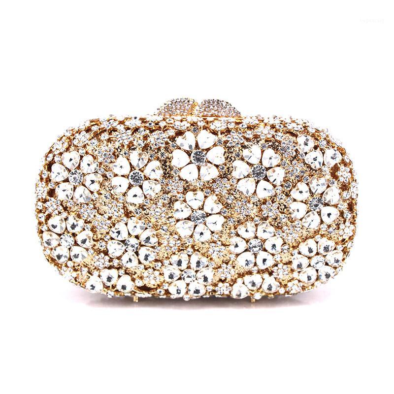 

XIYUAN Women gold green Diamond Evening bag Clutch Bag Party Crystals Clutches Wedding Purses Ladies Hollow Out Handbags Bolsas1, Color same picture