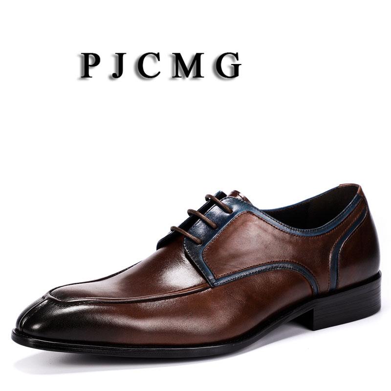 

PJCMG Hot Spring/Autumn Men Oxford Business Dress Party Wedding Pointed Toe Lace-Up Office Black/Red Career Men's Sapatos Shoes