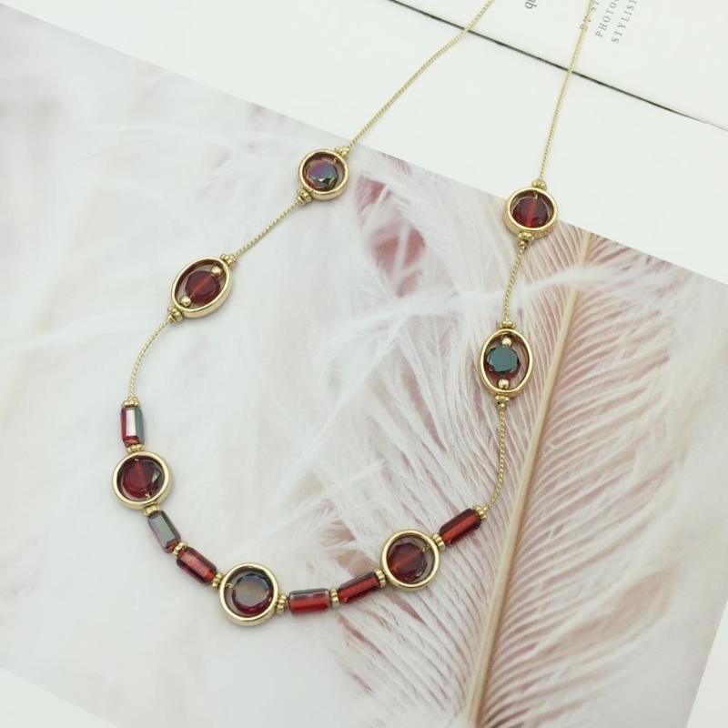 

Fashion Simple Style Bead Choker Necklace 4 Colors Crystal Statement Necklaces Gold Plating Chain Women Jewelry Mrs win