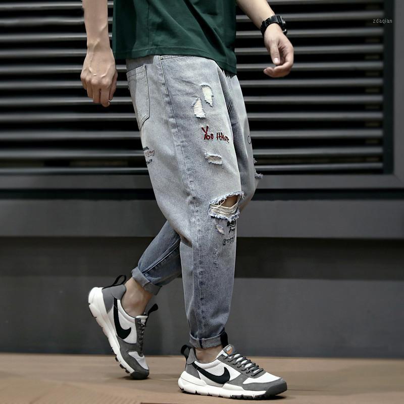 

Fashion Streetwear Men Jeans Loose Fit Light Blue Embroidery Designer Wide Leg Denim Harem Pants Korean Hip Hop Ripped Jeans Men1