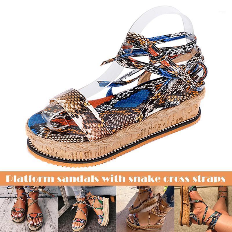 

Woman Sandals Open Toe Serpentine Ankle Strap Platform Shoes for Summer Beach J551, Green