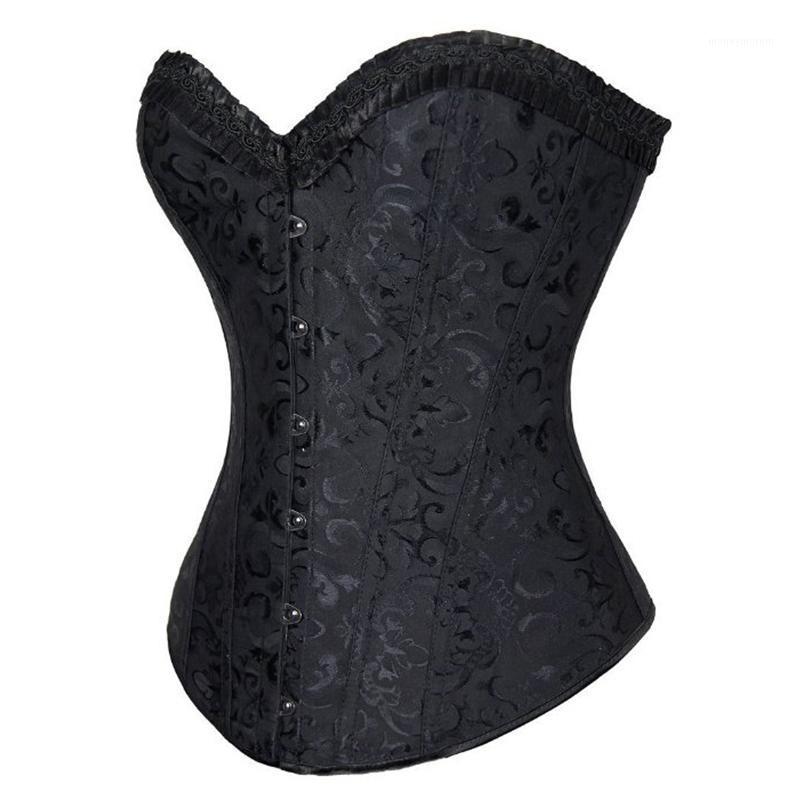 

New Corsets Sexy Women' Plus Size Corsets and Bustiers Overbust Gothic Strapless Jacquard Corselet Clothing White Black1, Black