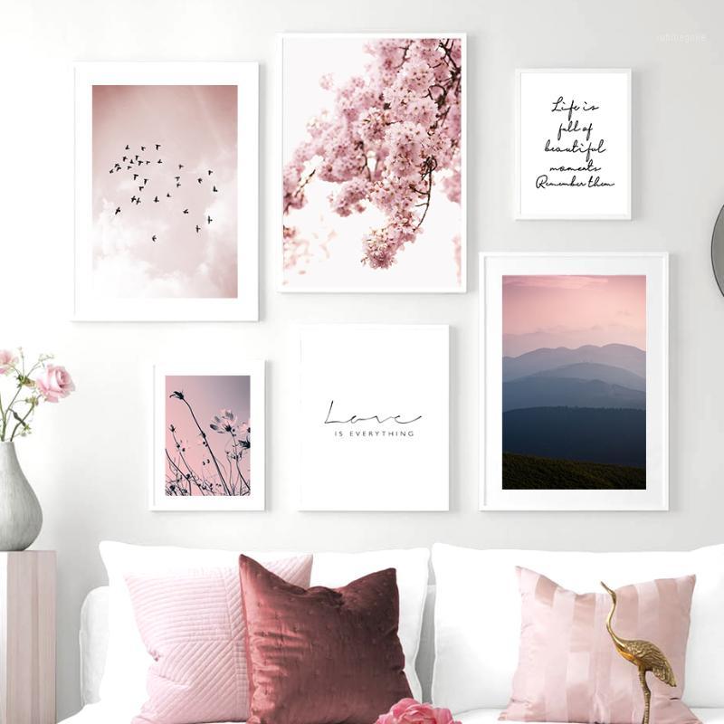 

Cherry Blossoms Flower Sky Bird Quote HD Wall Art Canvas Painting Nordic Posters And Prints Wall Pictures For Living Room Decor1