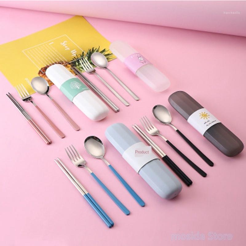 

10set Stainless steel creative portable tableware three-piece spoon fork chopsticks student outdoor travel1
