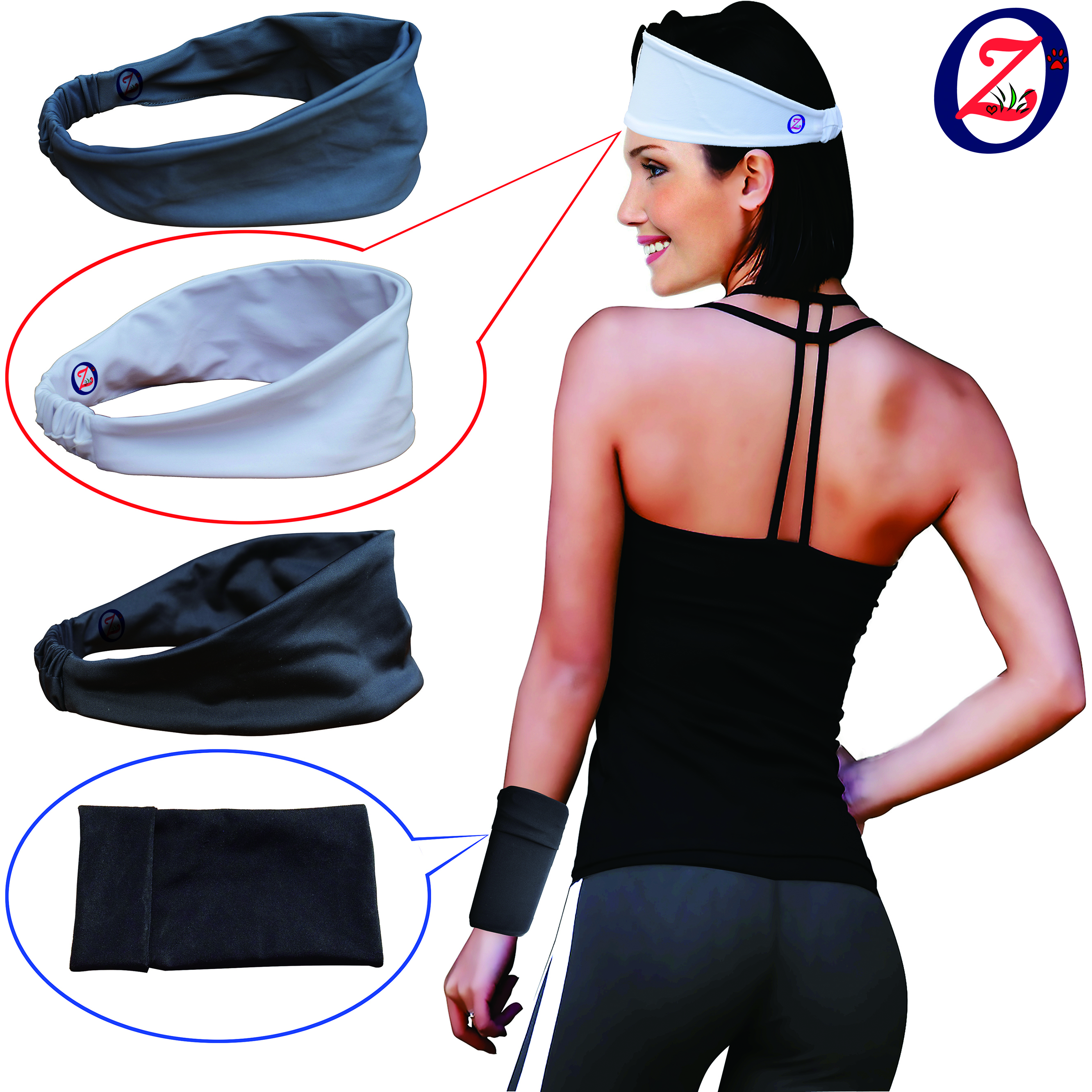 OZ headband, Sweatband & Sports Headband(3 Packs),Outdoor Sport Headband with Women Phone Pocket,Stretchy Unisex Hairband,yoga band-image-504526535