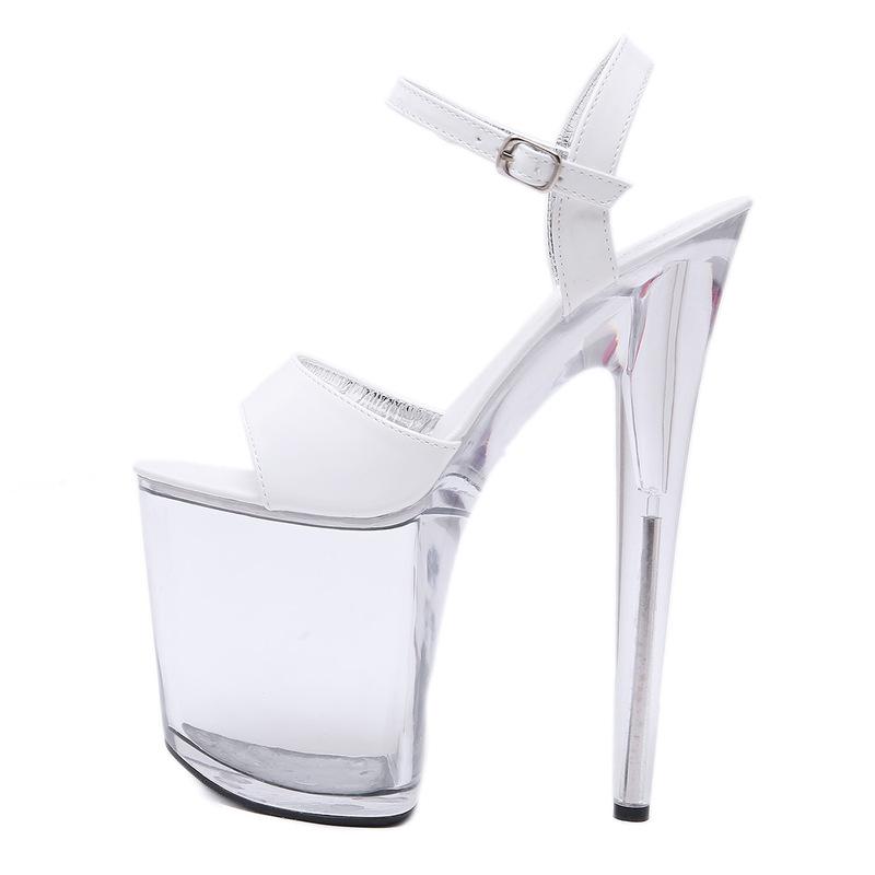 

2021 Concise Fashion Woman Sandals Patent Leather Buckle 20CM Thin High Heels Open Toed waterproof platform party shoes woman, Silver