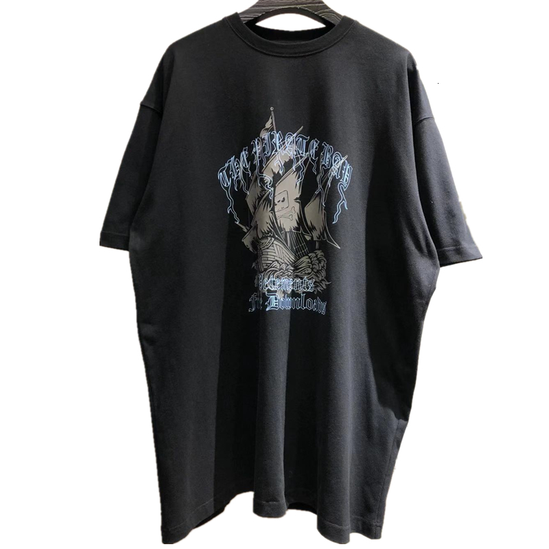 

2021 New Oversized T-shirt Men Women Casual T-shirts City Print Vetements Tops Summer Spring Pirate Ship Pattern Tee Jlpa