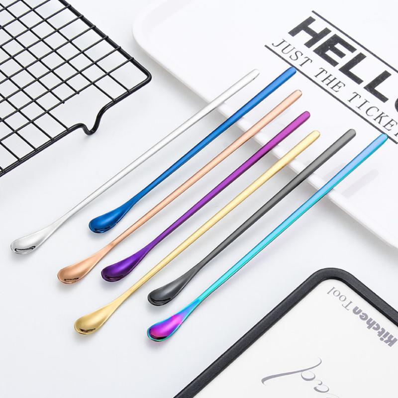 

1PC Stainless Steel 7 Color Rainbow Long Handle Stirring Ice Cream Dessert Spoon Coffee Juice Drink Spoons Tableware1