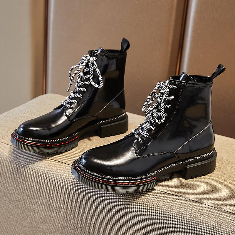 

Autumn/winter European Boots Women Genuine Leather Fashion Lace-up The Locomotive Female, Black